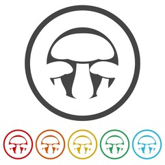 Mushroom sign icon. Set icons in color circle buttons
