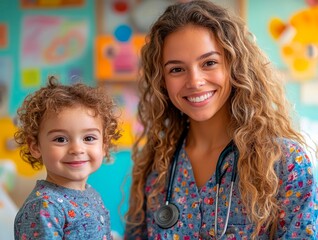 Pediatrician with child in arms