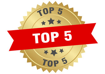 TOP 5 GOLDEN LABEL ISOLATED ON TRANSPARENT BACKGROUND