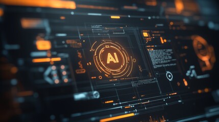 Fototapeta premium Futuristic digital interface showcasing ai company logo with dynamic visuals and icons