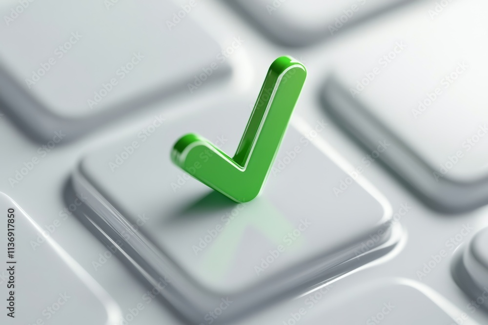 Poster green checkmark in checkbox indicating completion and approval in digital forms and surveys