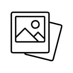 polaroid photo icon, photography day line art, photography day icon - simple black line art icon of polaroid photo, for photography day celebrations. photography vector art.