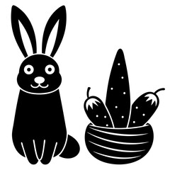 Bunny wearing a Santa hat beside a pile of carrots