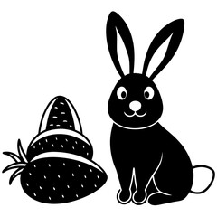 Bunny wearing a Santa hat beside a pile of carrots