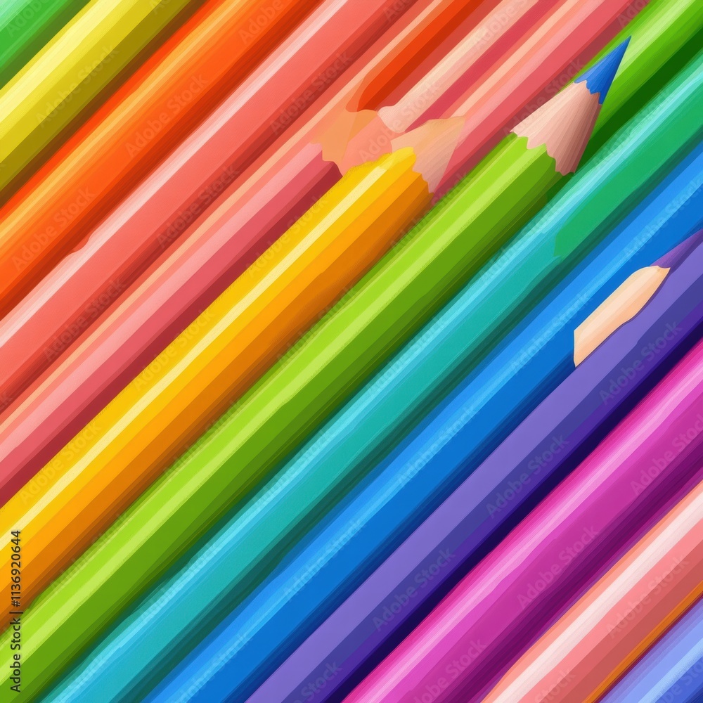 Poster a lively arrangement of sharpened colored pencils showcases a spectrum of hues, perfect for sparking