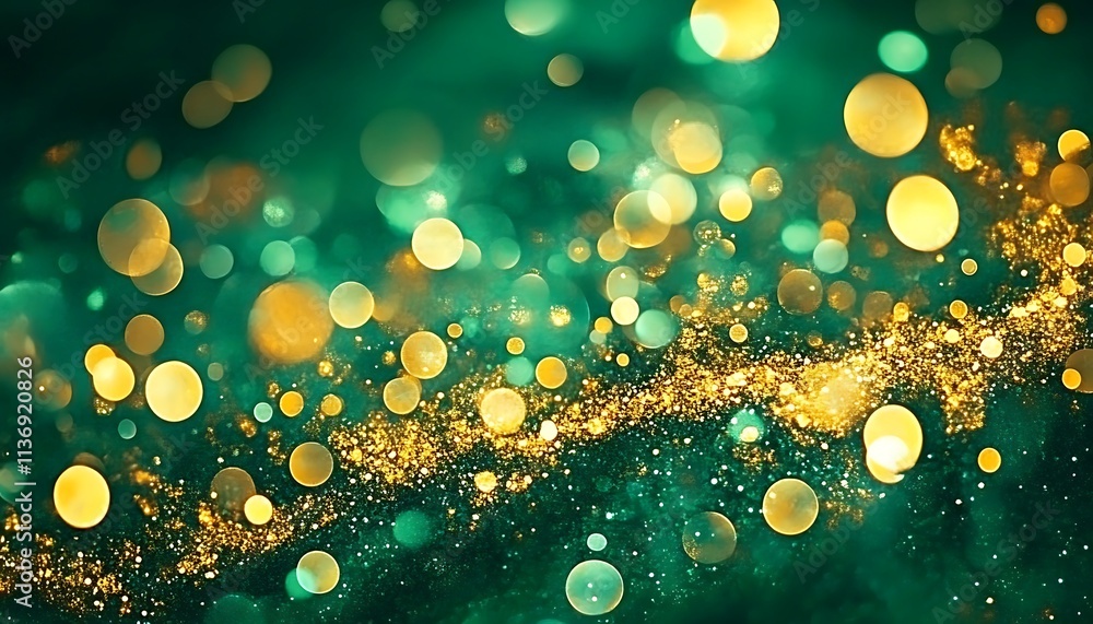Poster green bokeh background with sparkling silhouette, generative ai