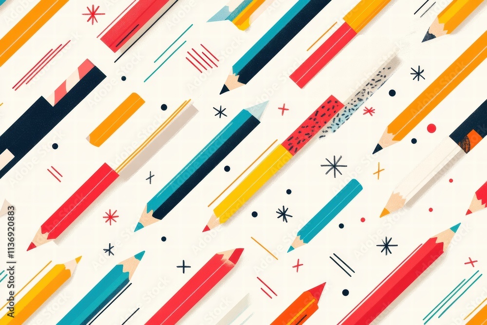 Aufkleber a delightful display of various colored pencils in a seamless pattern, radiating creativity with pla