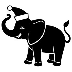 Elephant wearing a Santa hat holding a gift with its trunk