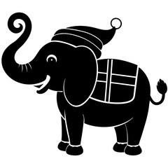 Elephant wearing a Santa hat holding a gift with its trunk