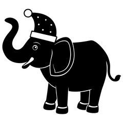 Elephant wearing a Santa hat holding a gift with its trunk