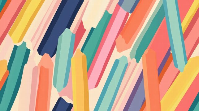 A lively pattern showcases an array of colorful pencils arranged playfully against a soft backdrop. The striking hues create an energetic atmosphere. Generative AI