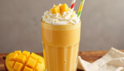 Creamy Mango Milkshake with Whipped Cream