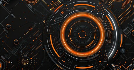 Obraz premium Abstract digital design featuring a circular pattern with orange accents on a dark background.