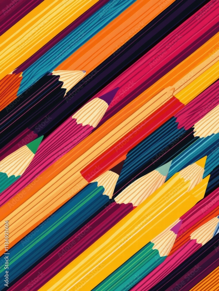 Poster a captivating arrangement of colorful wooden pencils lay scattered, creating a lively and artistic s