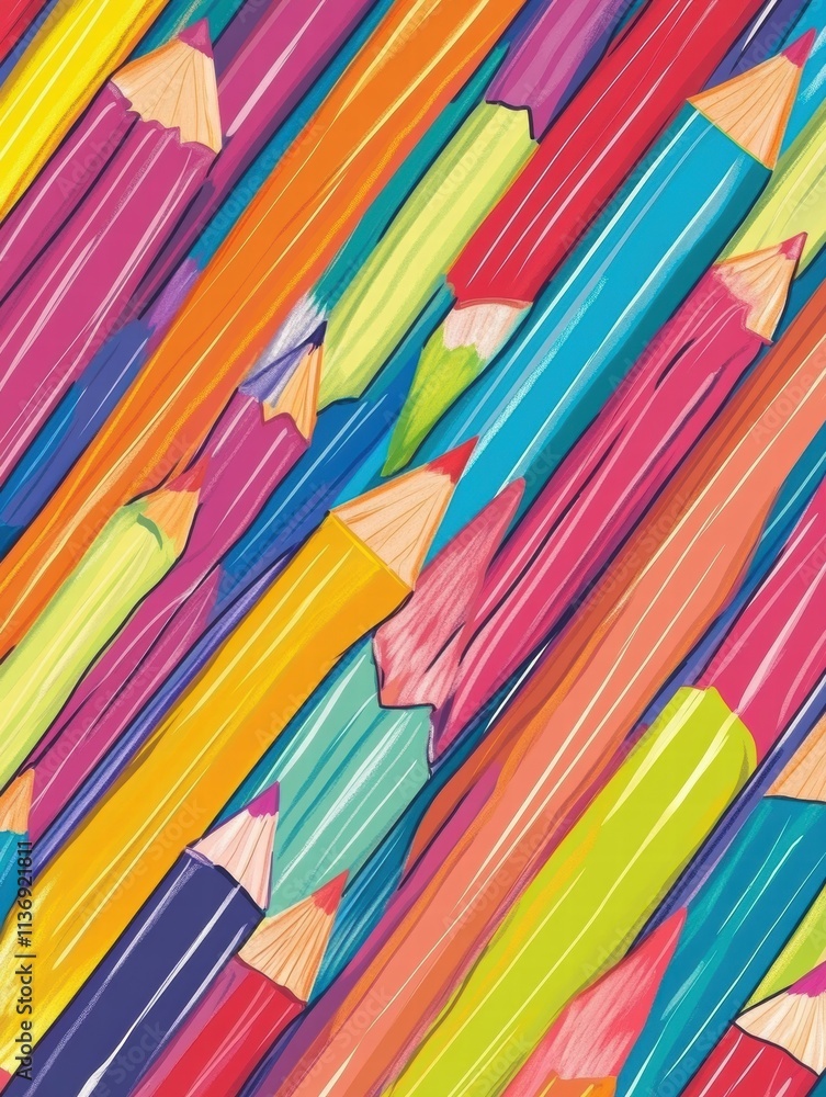 Aufkleber a colorful array of crayons lies in a dynamic arrangement, evoking a sense of creativity and artisti
