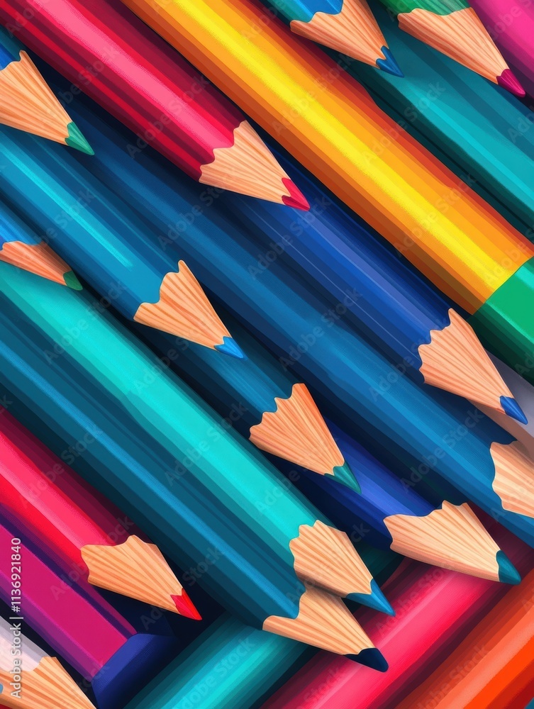 Poster colorful pencils lay in an overlapping arrangement, creating an energetic pattern that captures the 