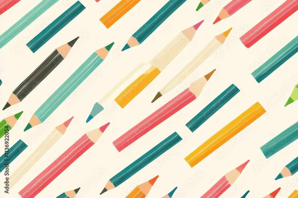 Poster a vibrant pattern showcases an array of colored pencils, arranged playfully on a soft, neutral backd