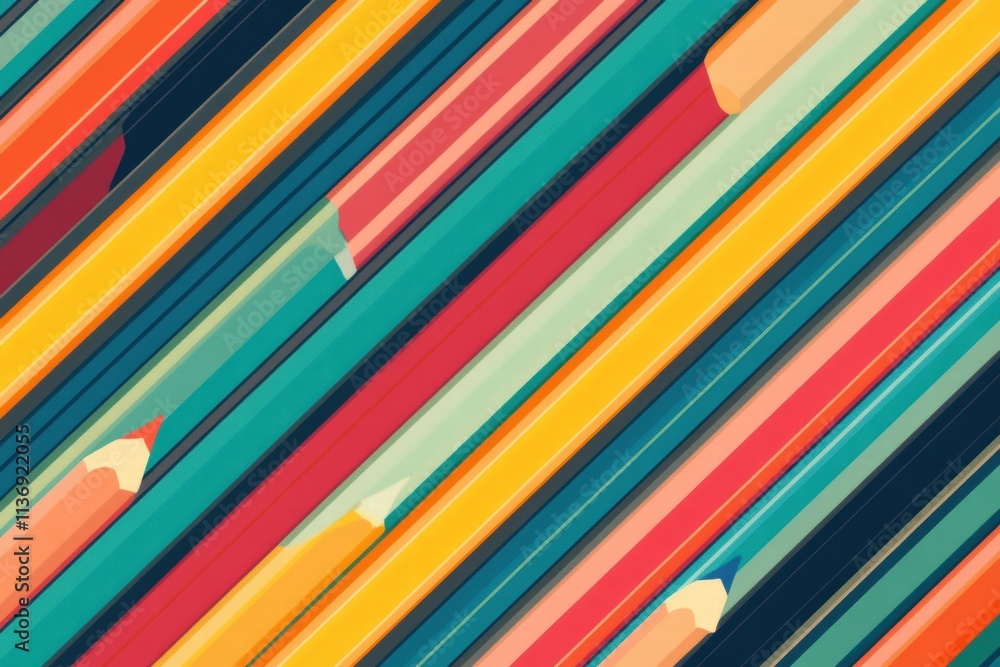 Poster boldly arranged in a seamless pattern, colorful pencils create an energetic and lively design perfec