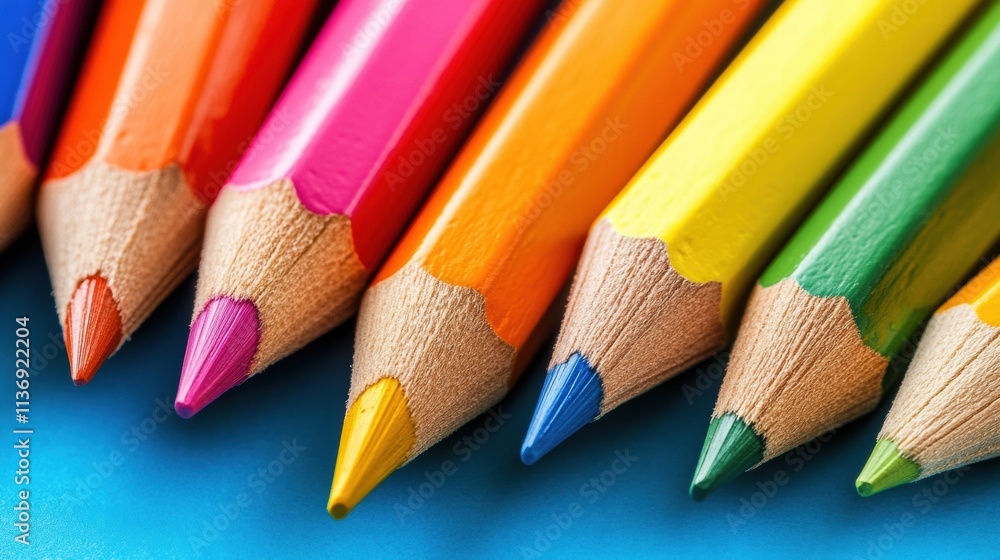 Aufkleber brightly colored pencils align in a seamless pattern, showcasing a lively spectrum perfect for artis
