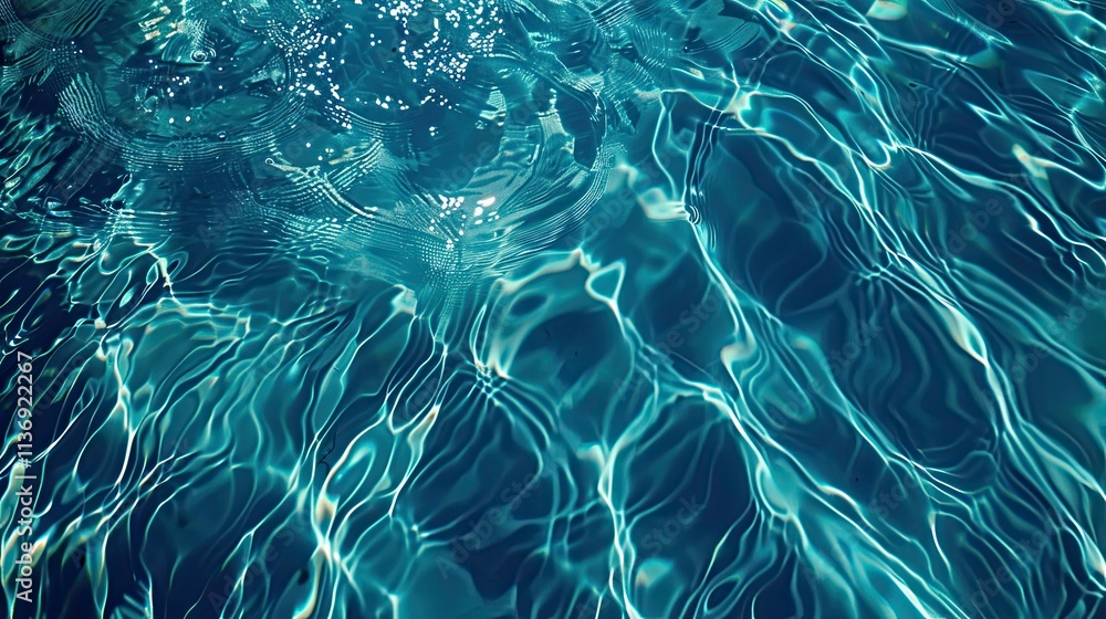 Poster a close-up of shimmering water surface, reflecting light and creating a tranquil atmosphere.