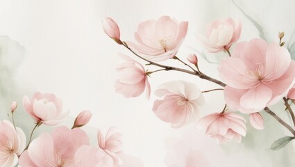 Obraz premium Delicate Pink Blossoms on a Watercolor Background