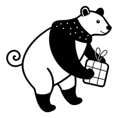 Polar bear carrying a sack of Christmas presents