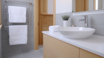 Fototapeta premium Elegant modern bathroom with minimalistic design and sleek fixtures