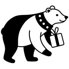 Polar bear carrying a sack of Christmas presents