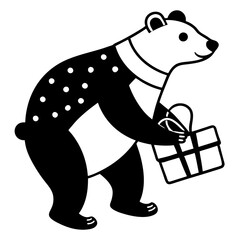 Polar bear carrying a sack of Christmas presents