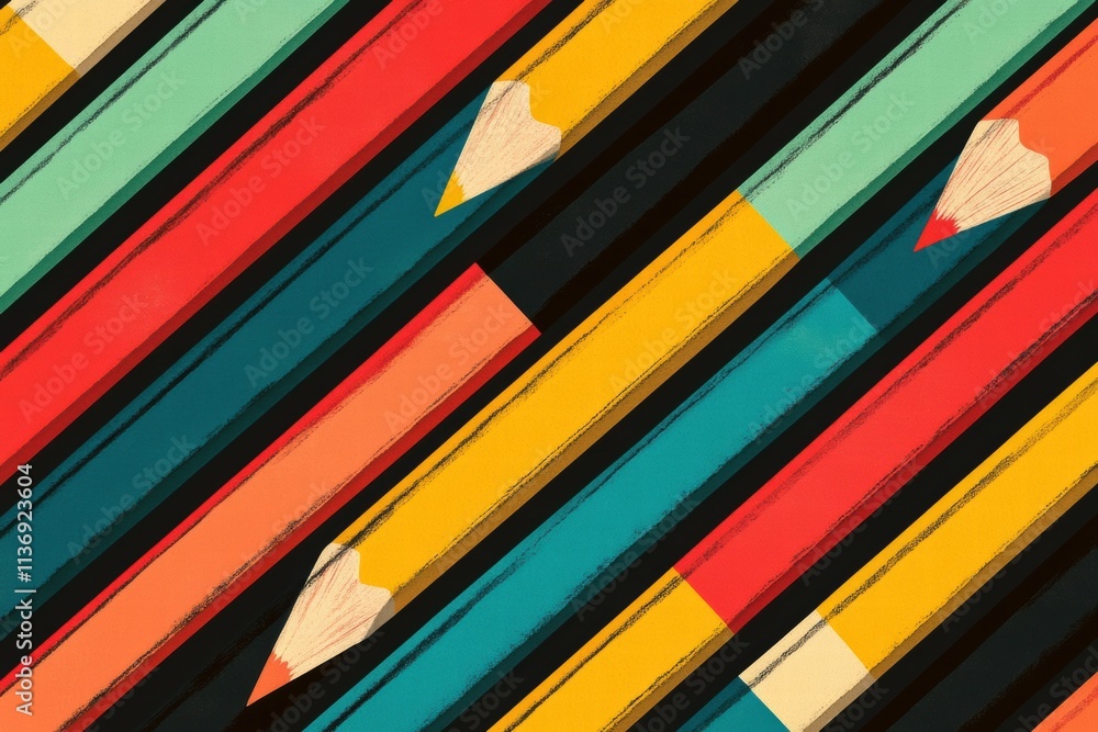 Aufkleber vividly colored pencils create a playful, seamless pattern that brings energy and creativity, perfec