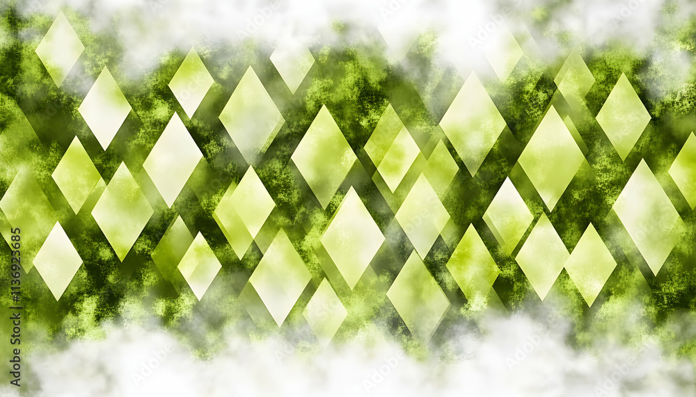 Poster abstract green and white diamond pattern background with a hazy, cloudy effect. ideal for modern des
