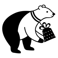 Polar bear carrying a sack of Christmas presents