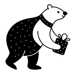 Polar bear carrying a sack of Christmas presents