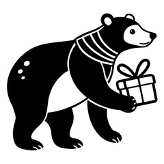 Polar bear carrying a sack of Christmas presents