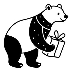 Polar bear carrying a sack of Christmas presents