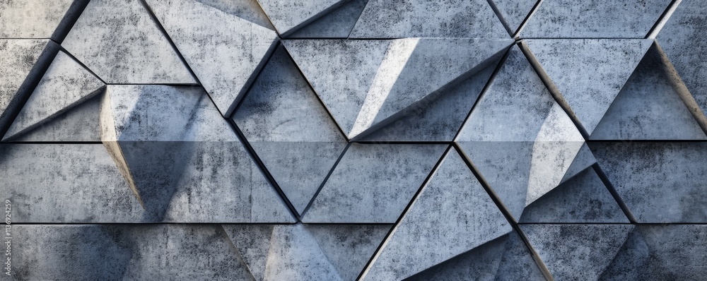 Poster 3d mosaic tiles arranged in the shape of a wall. futuristic wall. concrete, triangular bricks stacke