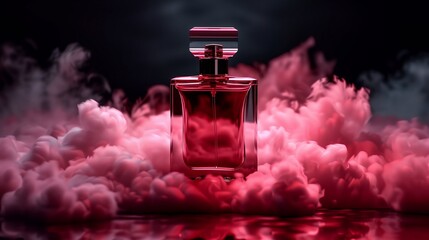 perfume mockup surrounded by flowers