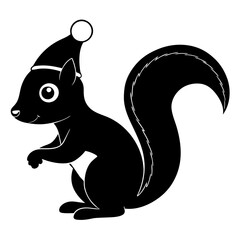 Squirrel with a Christmas hat holding a nut under a mistletoe