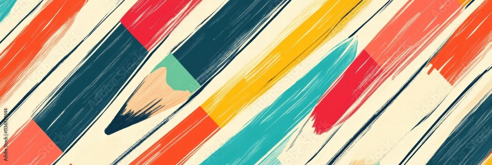 Poster a lively arrangement of colorful strokes and shapes fills the canvas, creating an energetic and invi