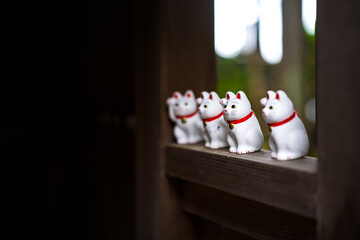 Gotokuji Temple: Tokyo's Birthplace of Maneki Neko 'Lucky Cat' Shinto Shrine for good fortune and Cat Lovers. Porcelain figure and temple details
