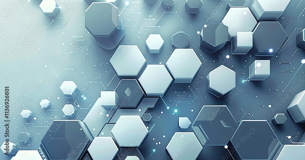 Poster abstract geometric design featuring hexagons and a tech-inspired background.
