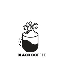 Black coffee logo with steam. Black coffee cup logo