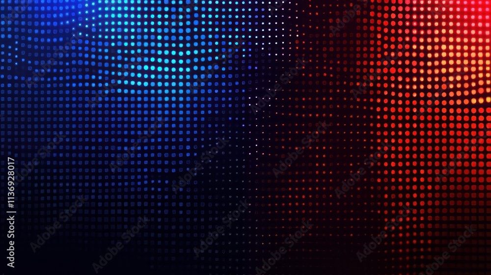 Poster technology background featuring abstract red and blue dot particle grids.
