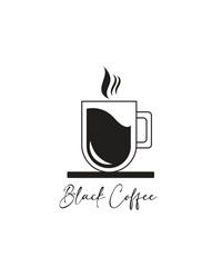 Black coffee logo with steam. Black coffee cup logo