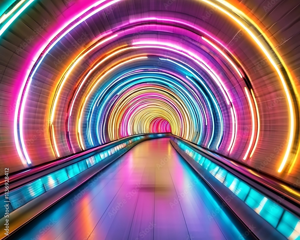 Poster vivid digital neon light tunnel with copy space for creative designs and visual exploration, generat