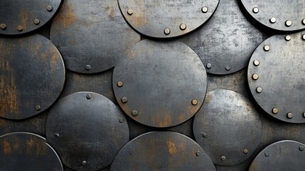 Circular steel texture with metallic details and reflective surface.


