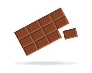 Chocolate bar on white background, vector illustration. Milk chocolate. Broken Chocolate bar isolated on a white background. Cocoa and confectionery industry concept.