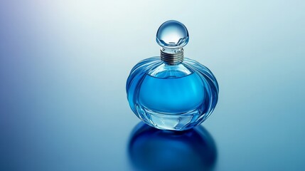 Elegant flat lay of a blue glass perfume bottle for stylish and luxury visuals.

