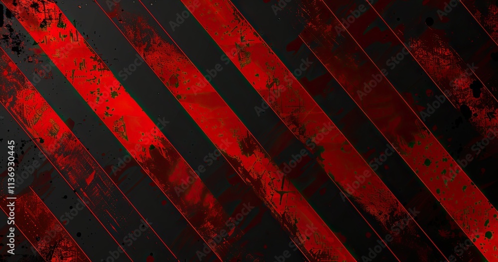 Poster abstract design featuring red diagonal stripes on a black background with a textured appearance.