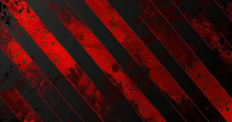 Abstract design featuring red diagonal stripes on a black background with a textured appearance.